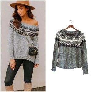 Maurices Gray Charcoal Black and White Fair Isle Print Knit Sweater